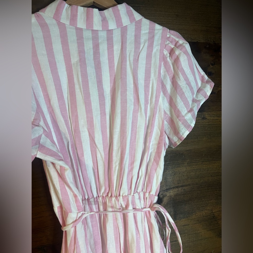 Draper James Striped Button Down Linen Midi Dress with Tie Waist - Picture 8 of 13